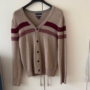 Tan and Burgundy Striped Cardigan